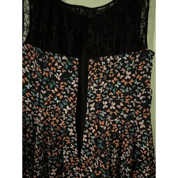 Betsey Johnson Dress 14 Black Floral Babydoll  Fit & Flare Lace Overlay Sleevele - Picture 16 of 16
